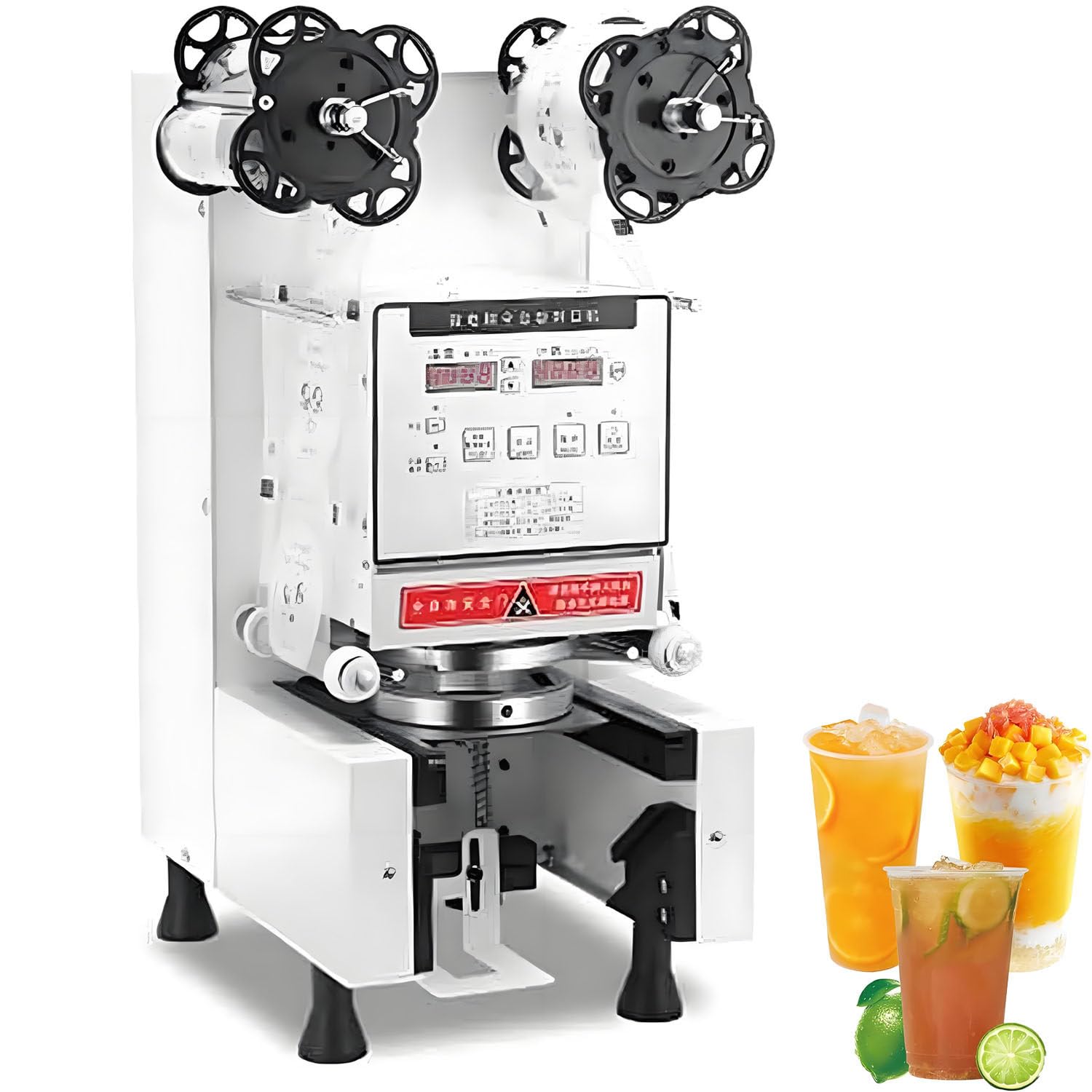 AiODiO Automatic Cup Sealing Machine 90/95mm,500-650 Cups/H Electric Cup Sealer with Counting LCD Panel for Bubble Tea, Milk, Juice, Coffee and Boba Shop etc. White