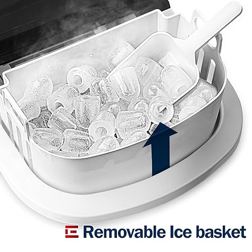 Miniatura 3 de EUHOMY Máquina para hacer hielo, 26 libras en 24 horas, 9 cubos listos en 6 minutos, máquina de hielo eléctrica autolimpiable compacta con cuchara