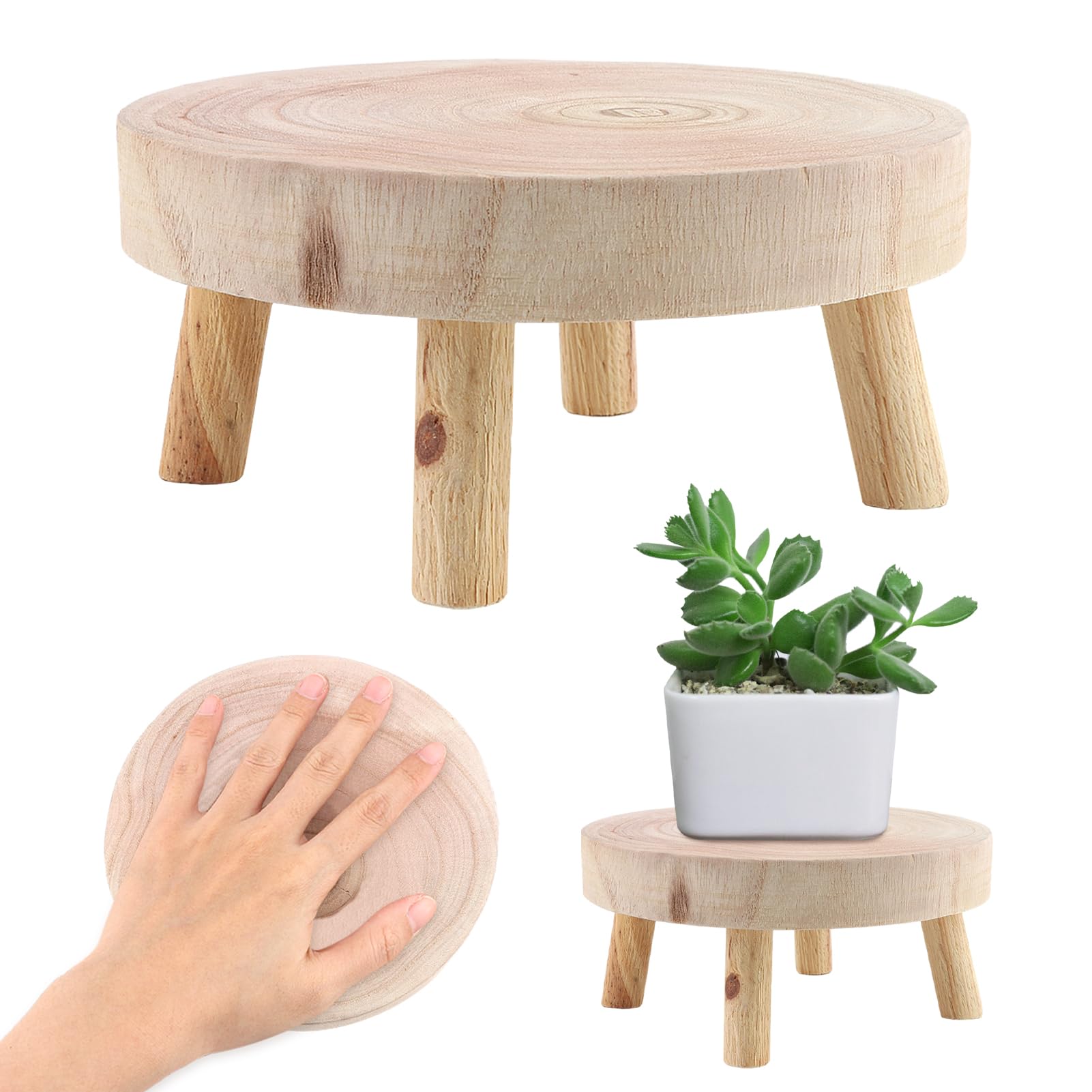 Round Mini Wood Stool, Wooden Step Stool for Kids & Adults (M)