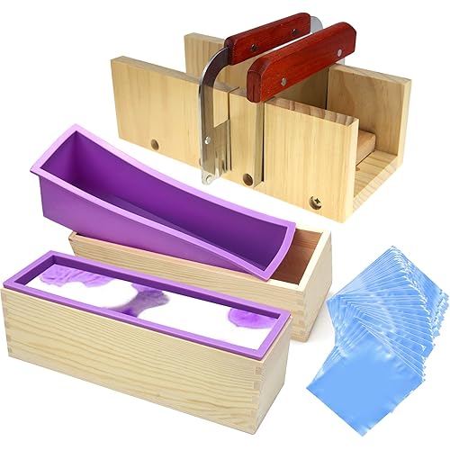 Voulosimi Silicone Soap Mold - Soap Making Cutting Mold Soap Cutter with Wavy Cutter & Straight Slicer and 100 Pcs 6 x 6 inch Shrink Wrap Bags