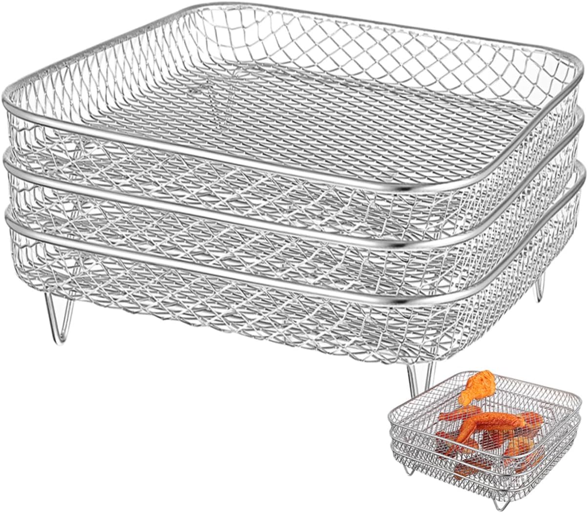 3Pcs Stainless Steel Air Fryer Grill Rack Non Stick Steam Rack for Indoor Grilling Cooking Durable Easy to Clean for Air Fryers Dishwasher Safe 3Pcs Stainless Steel Air Fryer Grill Rack Non Stick Steam Rack for Indoor Grilling Cooking Durable Easy to Clean for Air Fryers Dishwasher Safe