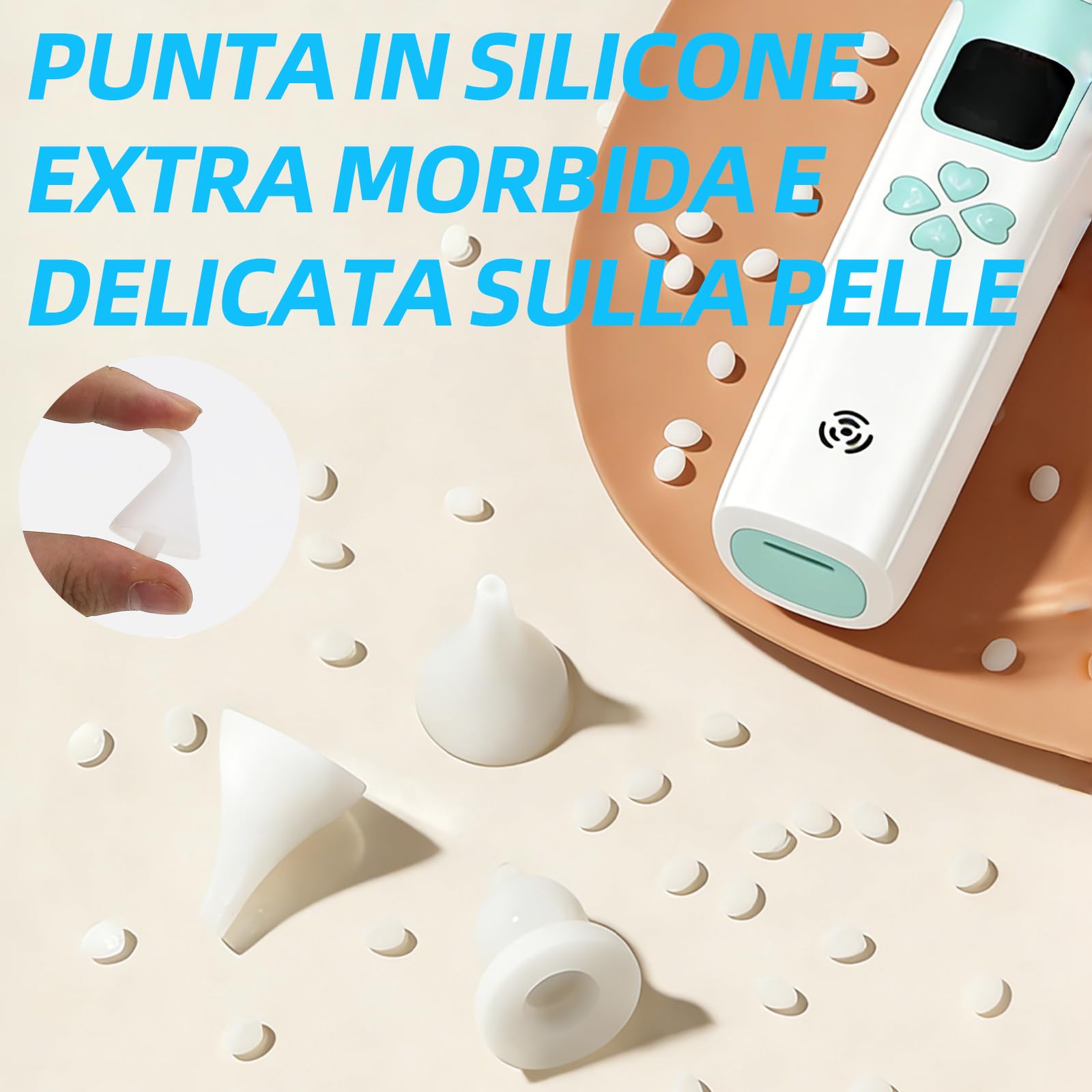 Aspiratore nasale per bambini, potenza di aspirazione regolabile a 3 livelli, 4 testine in silicone, funzione musica e luce, adatto per neonati, lattanti e bambini piccoli