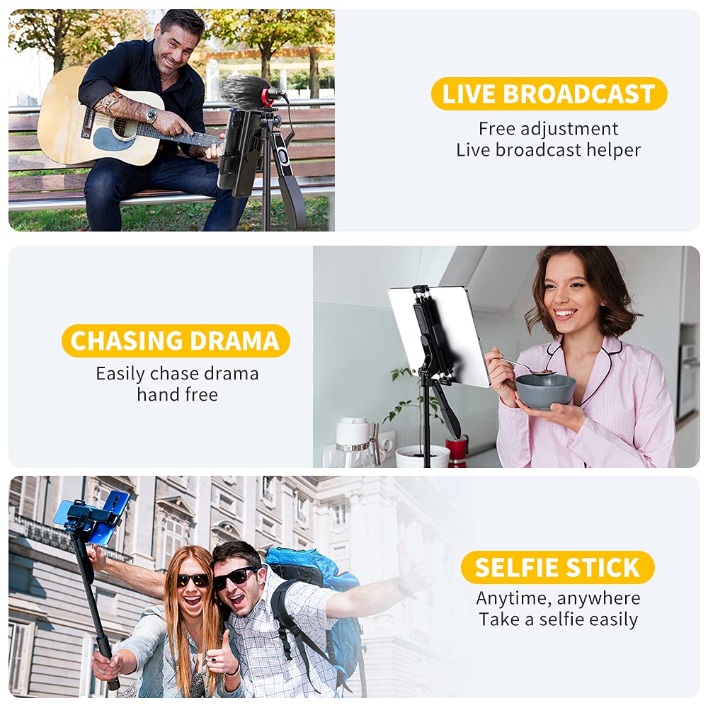K&F Concept A200 Bastone Selfie Treppiede, 110 CM Selfie Stick Estensibile in Alluminio con Due Clip per Smartphone e Telecomando Bluetooth, Rotazione a 360° per iPad iPhone Samsung Galaxy Huawei