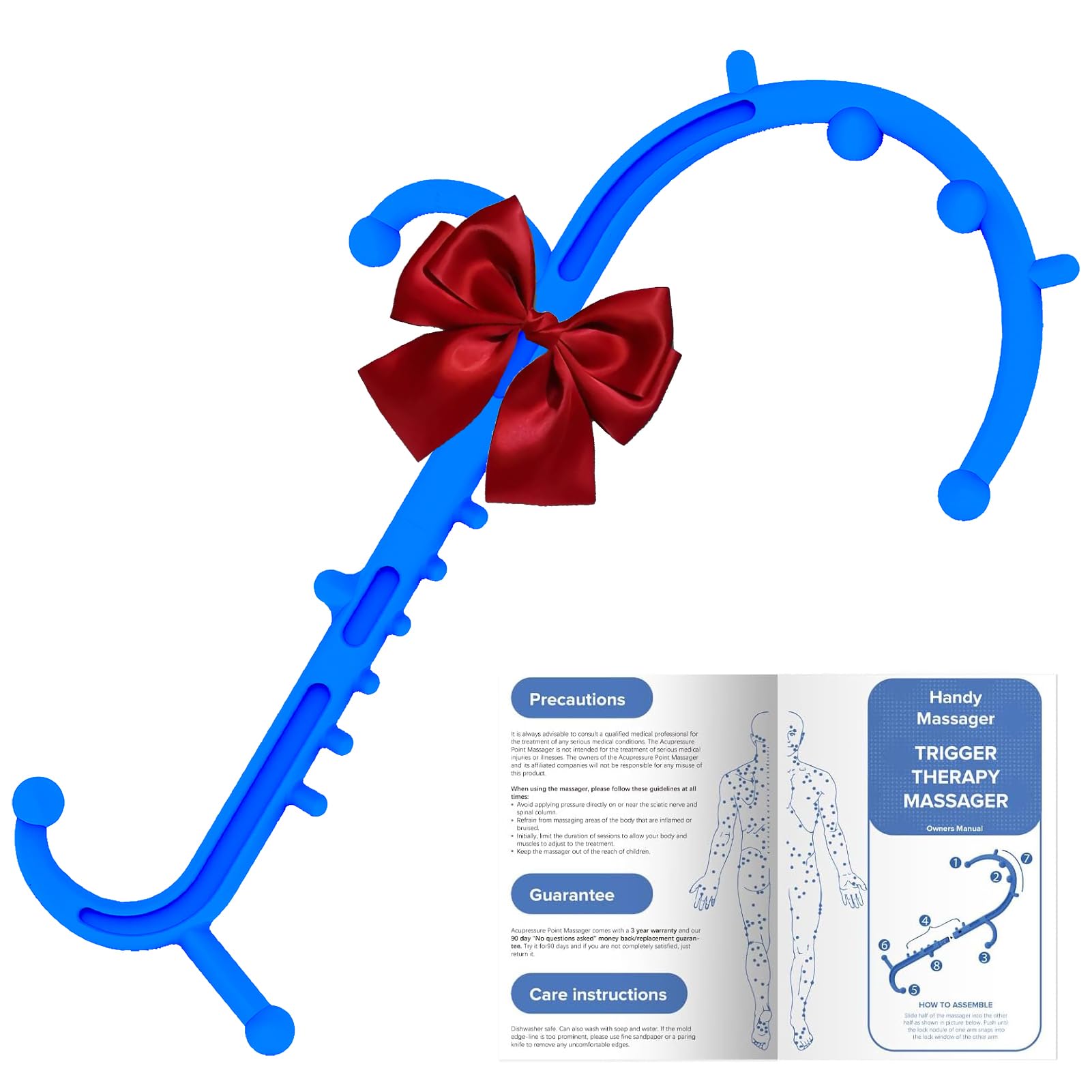 Back and Neck Massager-Trigger Point Massage Tools for Pain Relief and Self Massage Hook Cane- Handheld Body Deep Tissue Shoulder Leg Feet Massager Stick Gift for Men & Women-Blue