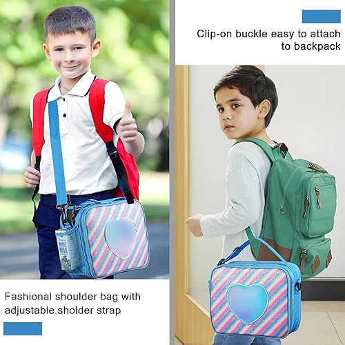 Miniatura 6 de Lonchera para niños y niñas, bolsa de mano aislada con diseño de arco iris, a prueba de fugas, térmica, reutilizable, para la escuela, la oficina,