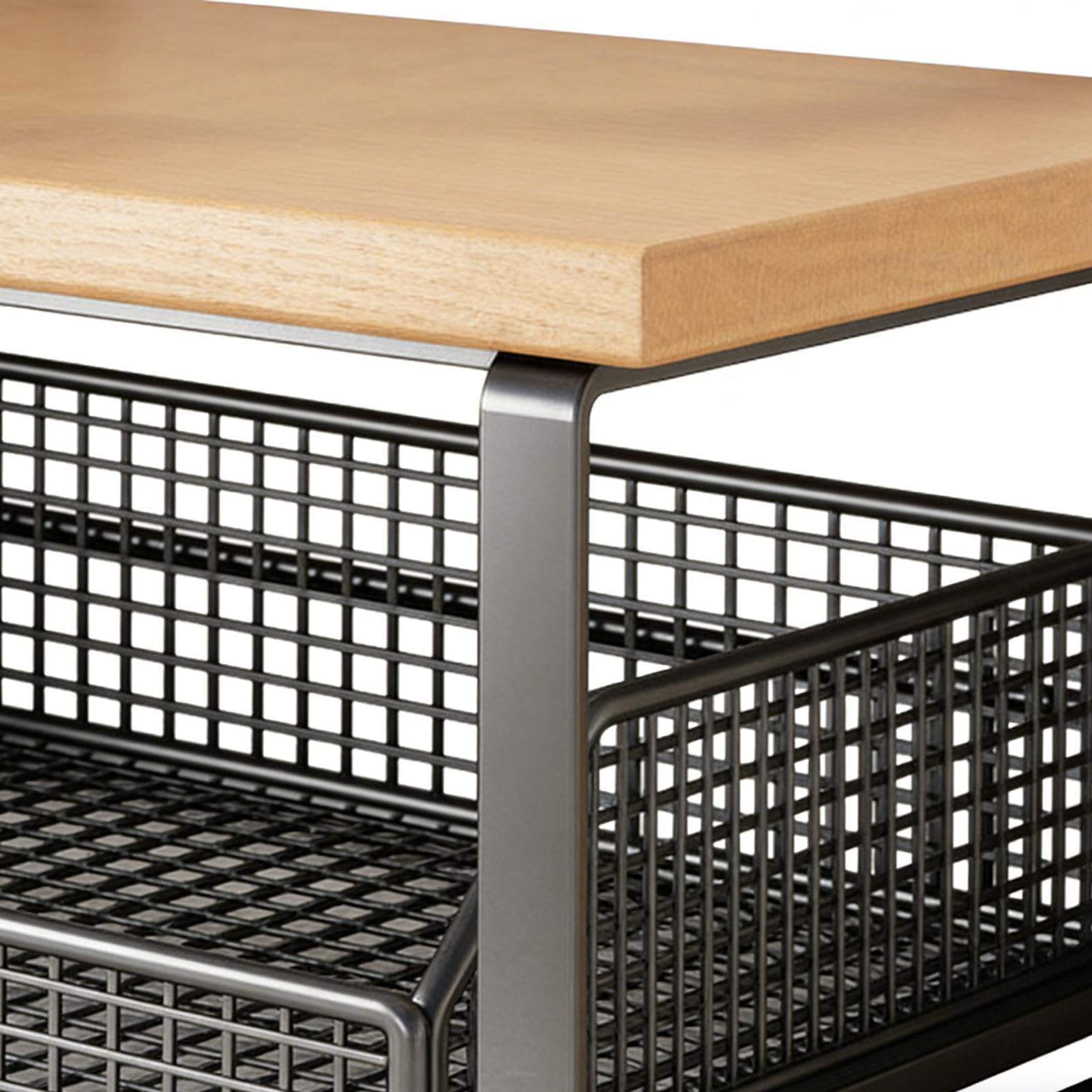 Organisateur de Comptoir de Cuisine en Bois et Métal, Support Machine à Café avec Panier Coulissant, Étagère Rangement Gain de Place pour Tasses Épices Sachets de Thé, 37x26x18cm