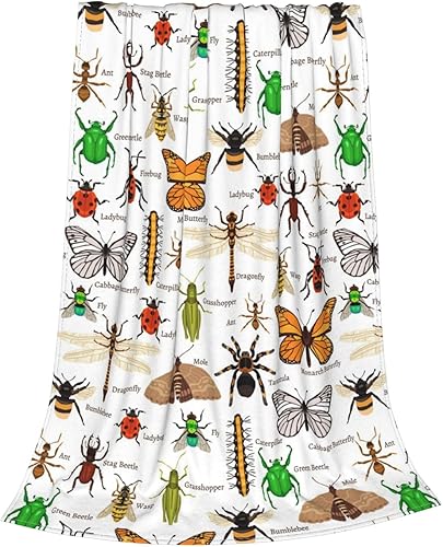Miniatura 2 de Manta de forro polar de dibujos animados de insectos, manta de franela de felpa suave para todas las estaciones, decorativa para sofá, cama, 40 x 30