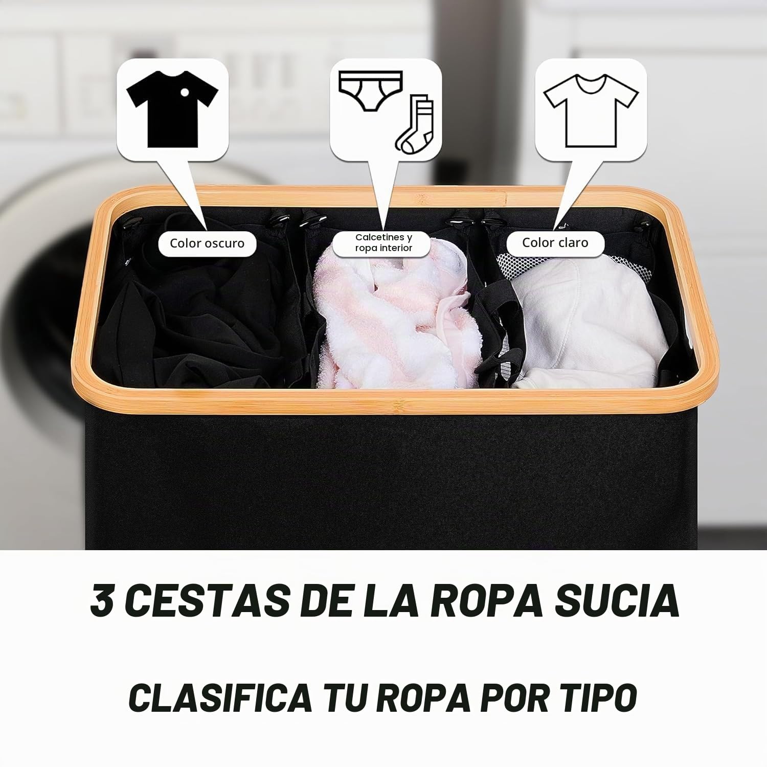Cesto para la Colada con Tapa 160L,Cesto de Ropa Sucia con 3 Compartimentos,Cesta de Ropa Sucia Plegable y Bolsa Extraíble para Dormitorio,Baño,Lavadero
