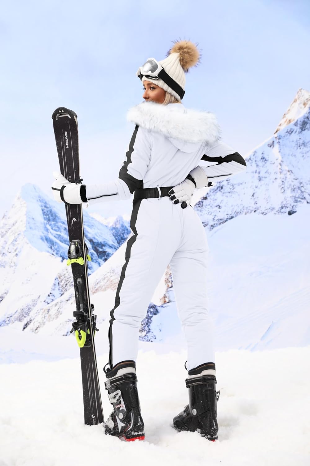 Yousify Womens Snow Suits Winter Ski Suit Onesie Outdoor Sports Waterproof Snowsuit Removable Faux Fur Collar Coat Jumpsuit - Image 5