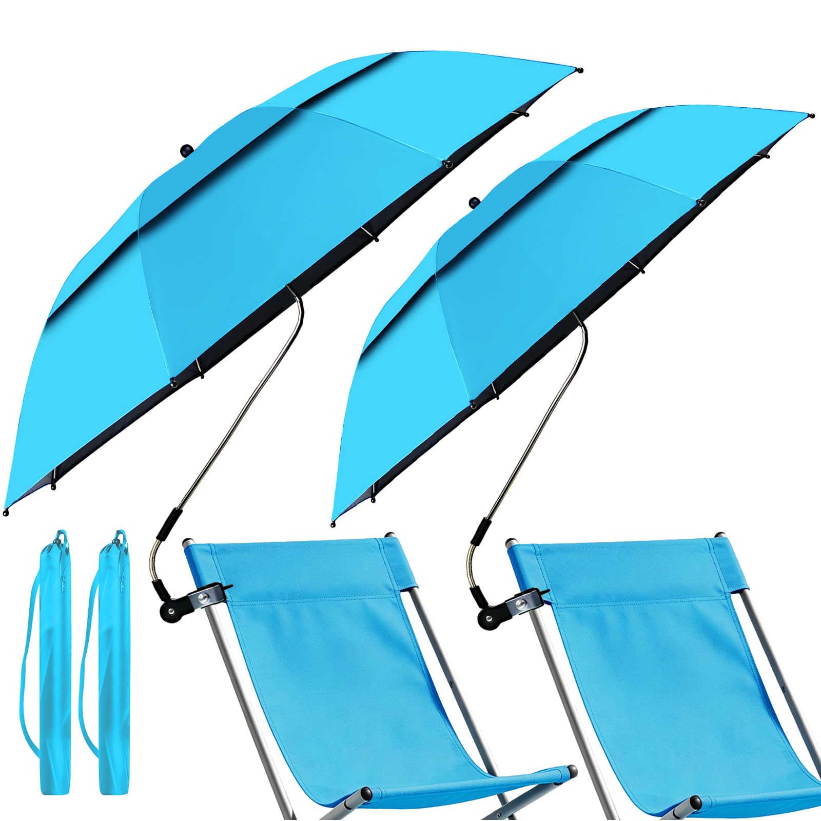 panthem 2er-Pack Sonnenschirm Strand für Stuhl mit Klemmhalterung, UPF 50+ 360° verstellbarer, kompakter Strandschirm für Strandstuhl, Liegestuhl, Campingstuhl, Rollstuhl, Kinderwagen, Reise