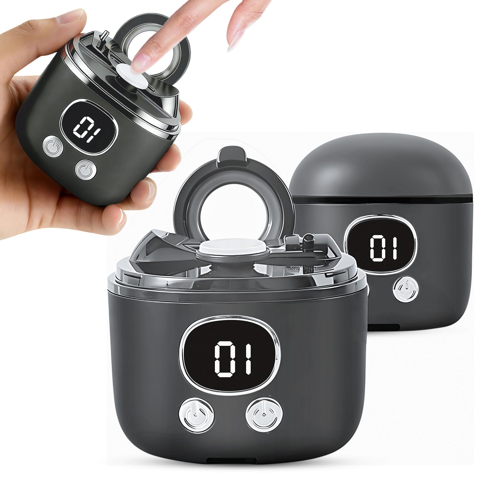 Cortauñas y pulidor eléctrico 3 en 1, recortador automático de uñas de 3 velocidades con lupa de 2.5x para personas mayores, adultos y niños, cabeza de cuchilla ancha/estrecha,Gris