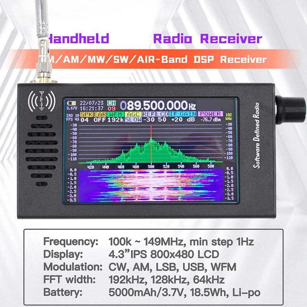 Radio portátil de onda corta con chip dsp, receptor de banda completa para HAM SW AM para FM SSB, pantalla LCD táctil de 5000 mAh para batería