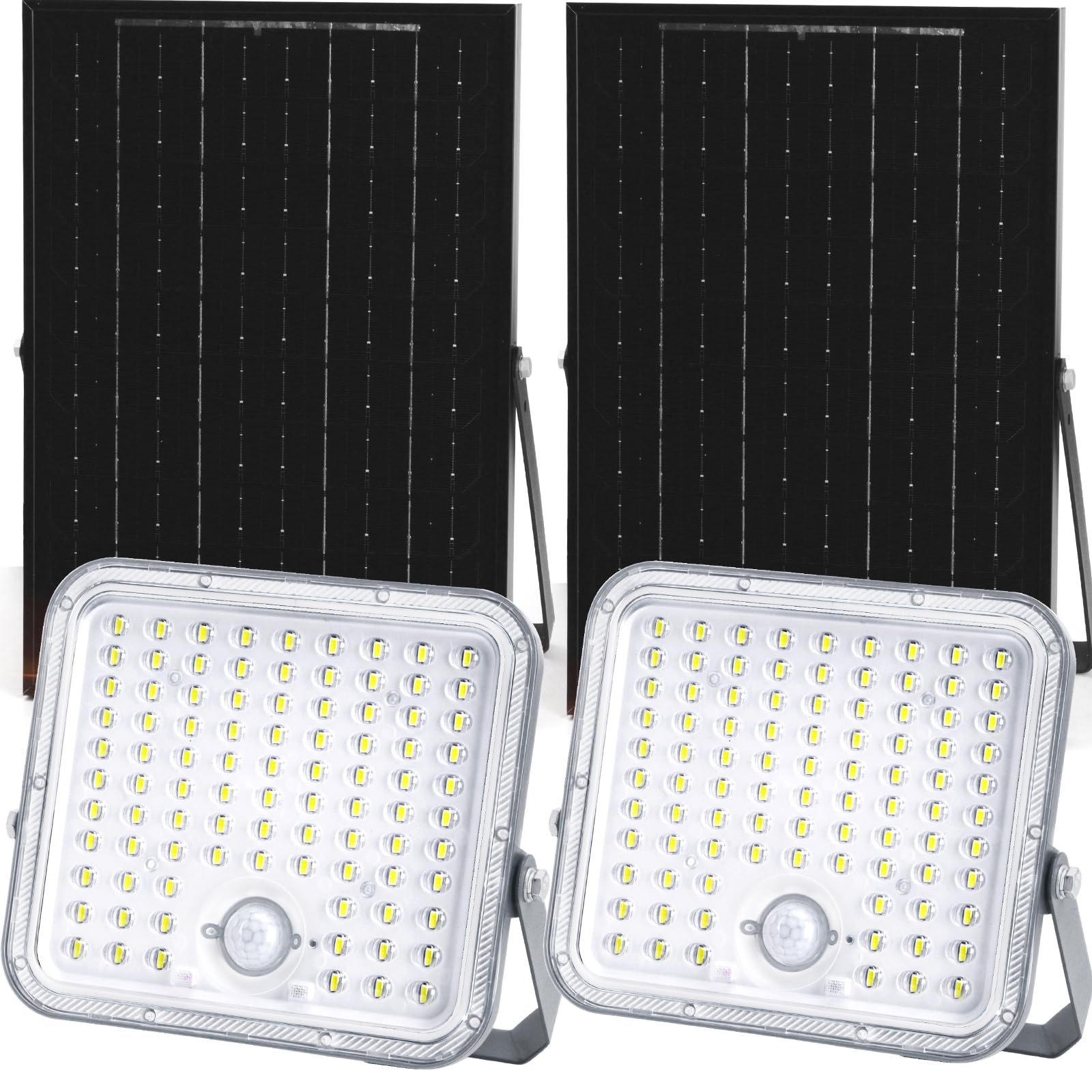 Aigostar Foco LED solar exterior con gran panel solar,Súper Luminoso,8000mAH,Batería gran capacidad,Impermeable IP66 Luz Solar,lampara solar con detección de movimiento para jardín,6500K,2 Piezas