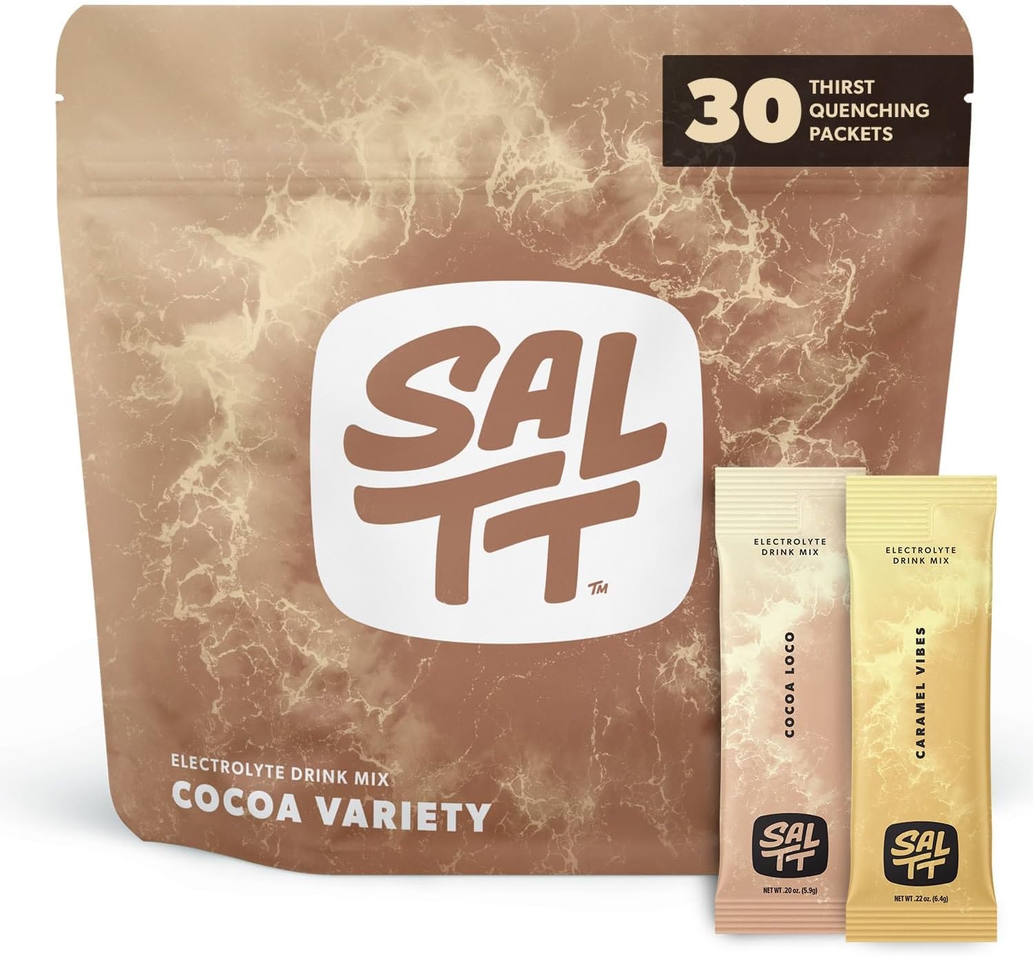 SALTT Electrolytes Powder Packets, Cocoa Variety Pack (30 Packets) - Magnesium, Potassium, Sodium, Trace Minerals - Vegan, Sugar Free, Gluten Free - Travel Essentials - Made in USA