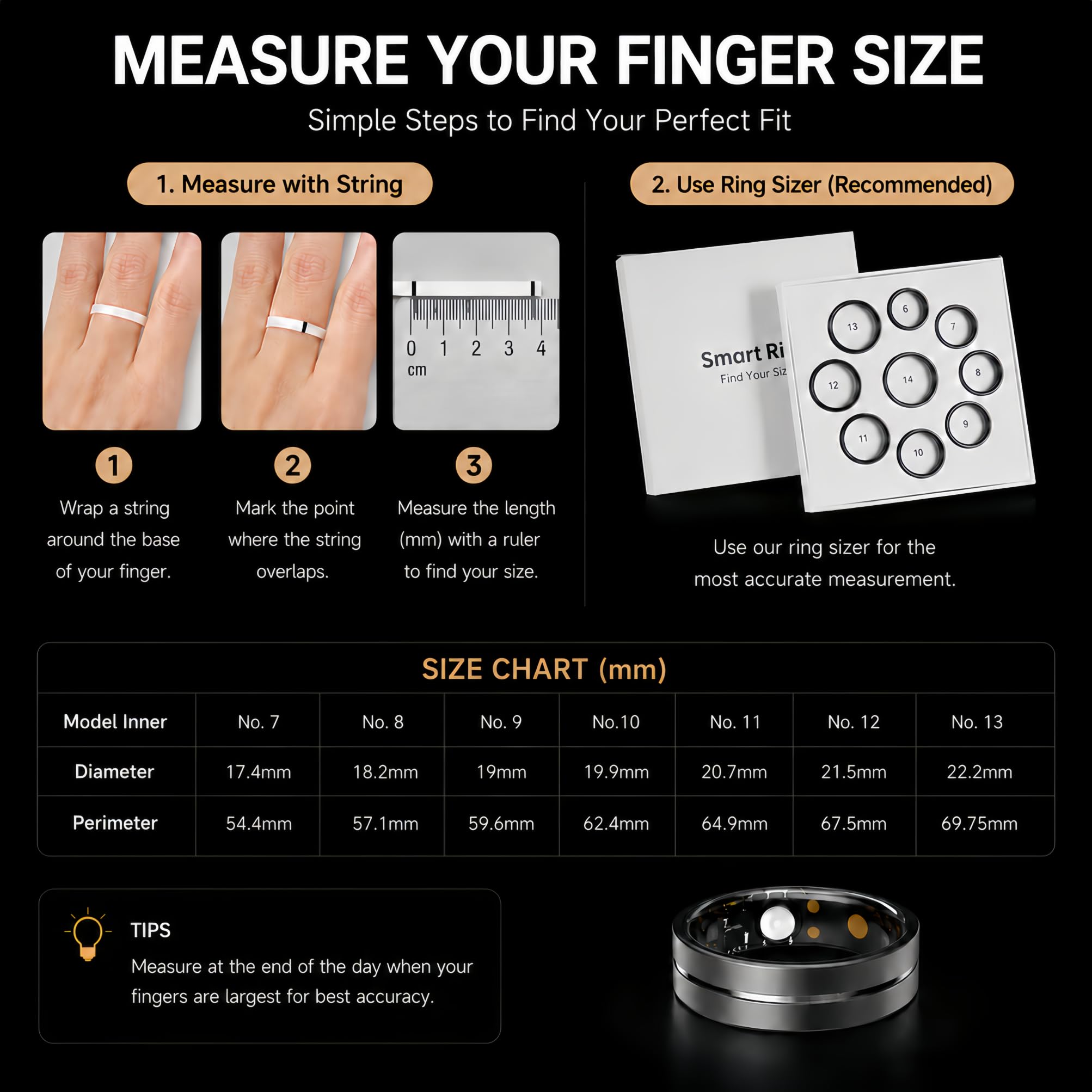 AI Health Smart Ring (Matte Black) Gallery Image