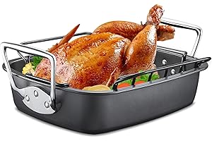 HONGBAKE Turkey Roasting Pan - Nonstick, Heavy Duty, 17 x 13 Inch
