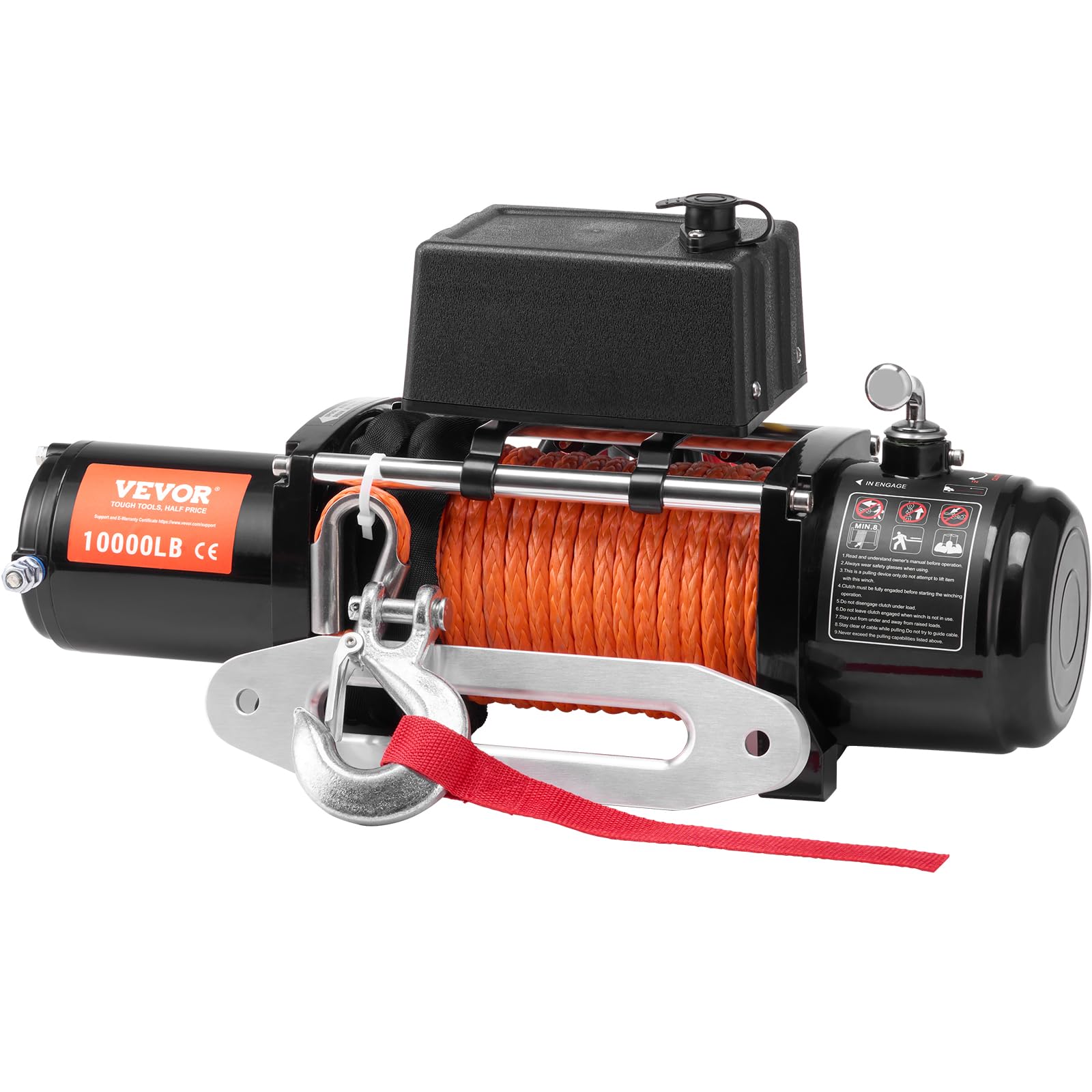VEVOR Wciągarka elektryczna 4536 kg, 12 V DC, wciągarka do ciężarówki, z liną syntetyczną, Φ0,9 x 1981,2 cm, prowadnica kabla, bezprzewodowy pilot zdalnego sterowania, wodoszczelność IP55, do SUV-a