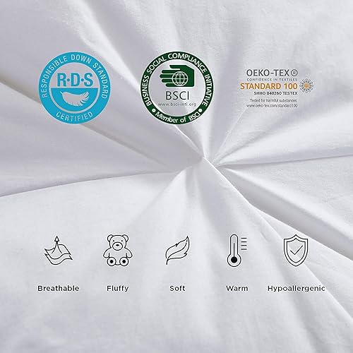 Miniatura 5 de Edredón de plumón de ganso siberiano de algodón egipcio de 600 hilos, potencia de relleno de 750 (individualindividual XL, blanco - plisado de