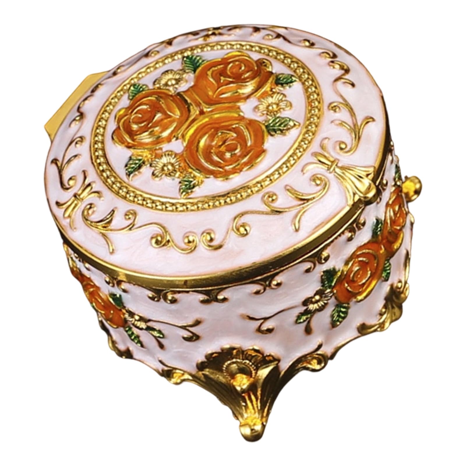 Msioytog Antique Inspired Floral Enameled Jewelry Case Sturdy Metal Holder for Cosmetics and Accessories Stylish Dresser Jewelry Planner