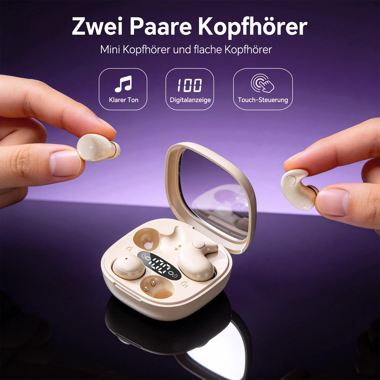 2 pares de mini auriculares invisibles inalámbricos Bluetooth para orejas pequeñas | Auriculares para dormir de lado para dormir de lado, auriculares inalámbricos Bluetooth para dormir