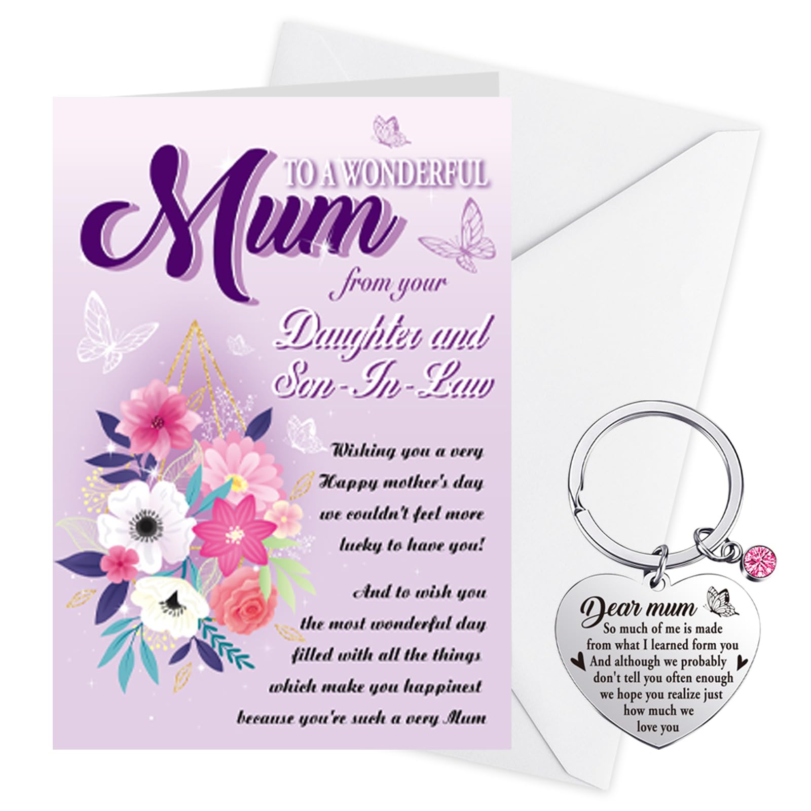 DPKOW Mother's Day Card and Keyring - Daughter and Son-In-Law Gift for Mummy, Mothers Day Card from Daughter and Son In Law