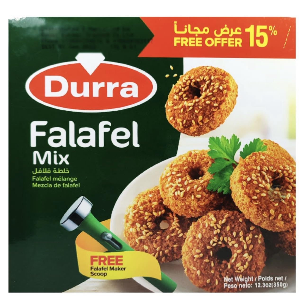 Durra Vegan Falafel Mix Kit with Free Maker Scoop - Authentic Middle Eastern Recipe, 350g (12.3oz)