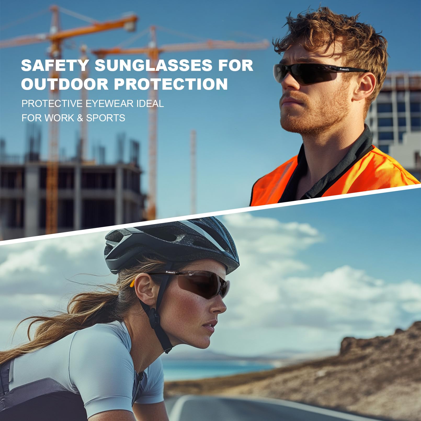 ProtectX Olympus 6 paia di occhiali di sicurezza super leggeri fumosi, anti-appannamento e antigraffio, montatura trasparente, conforme agli standard ANSI Z87.1, impugnature antiscivolo