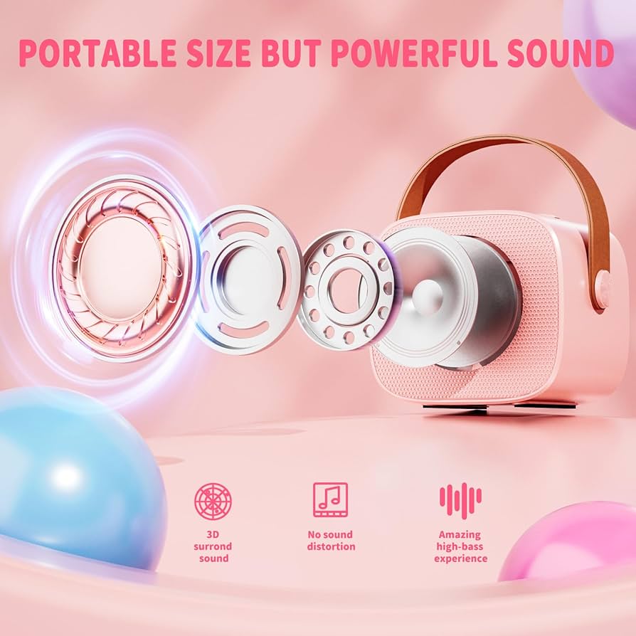 Kids Cordless Karaoke Mic With Led Lights, Bluetooth Singing Toys 2E1