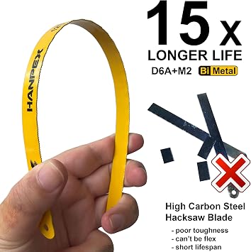 Hanpex 12in. High-Tension Hacksaw Frame with 10pcs 24TPI Extra Bi-metal Blades, Hand Saw Suitable for Metal, wood, PVC, Carpentry