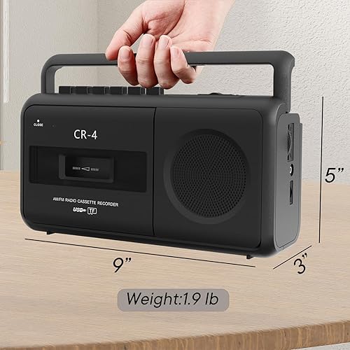 Miniatura 5 de Grabadora portátil de cinta de casete, radios Boombox que convierten AMFM y MP3 a cintas, micrófono integrado para grabación de voz, reproducción de