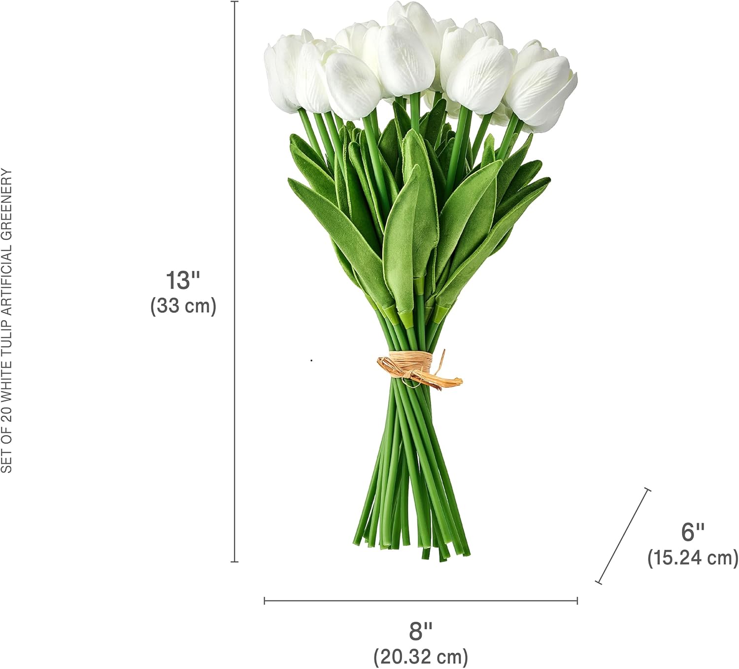 Mikasa Elements Artificial White Tulip Stems 13 Inch Fake Flowers for Vase - Faux Tulips Bouquet for Home Decor, Living Room, Bedroom, Office - Realistic Touch Plastic Greenery, Set of 20
