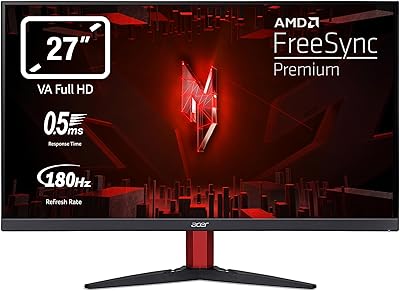 Acer Nitro KG272S3bmiipfx, Monitor Gaming PC 27 pollici, Display VA Full HD 180 Hz, 0,5 ms, 16:9, FreeSync Premium, HDMI (2.0), DP (1.2), Lum 250 cd/m2, ZeroFrame, Speaker Integrati, Cavo HDMI Incluso