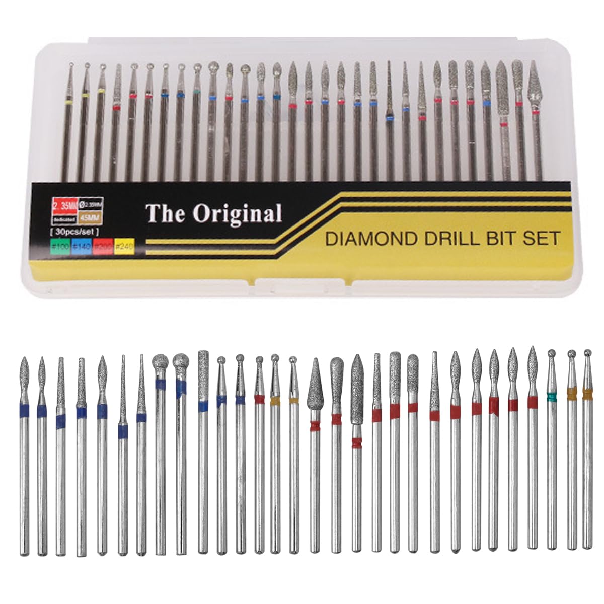 Treki 30 piezas Torno para Uñas Fresas Torno Manicura Brocas para Uñas Acero al Tungsteno 2.35mm Brocas de Uñas Set de Accesorio de Manicura Cutícula para Pulir Uñas de Gel Acrílico