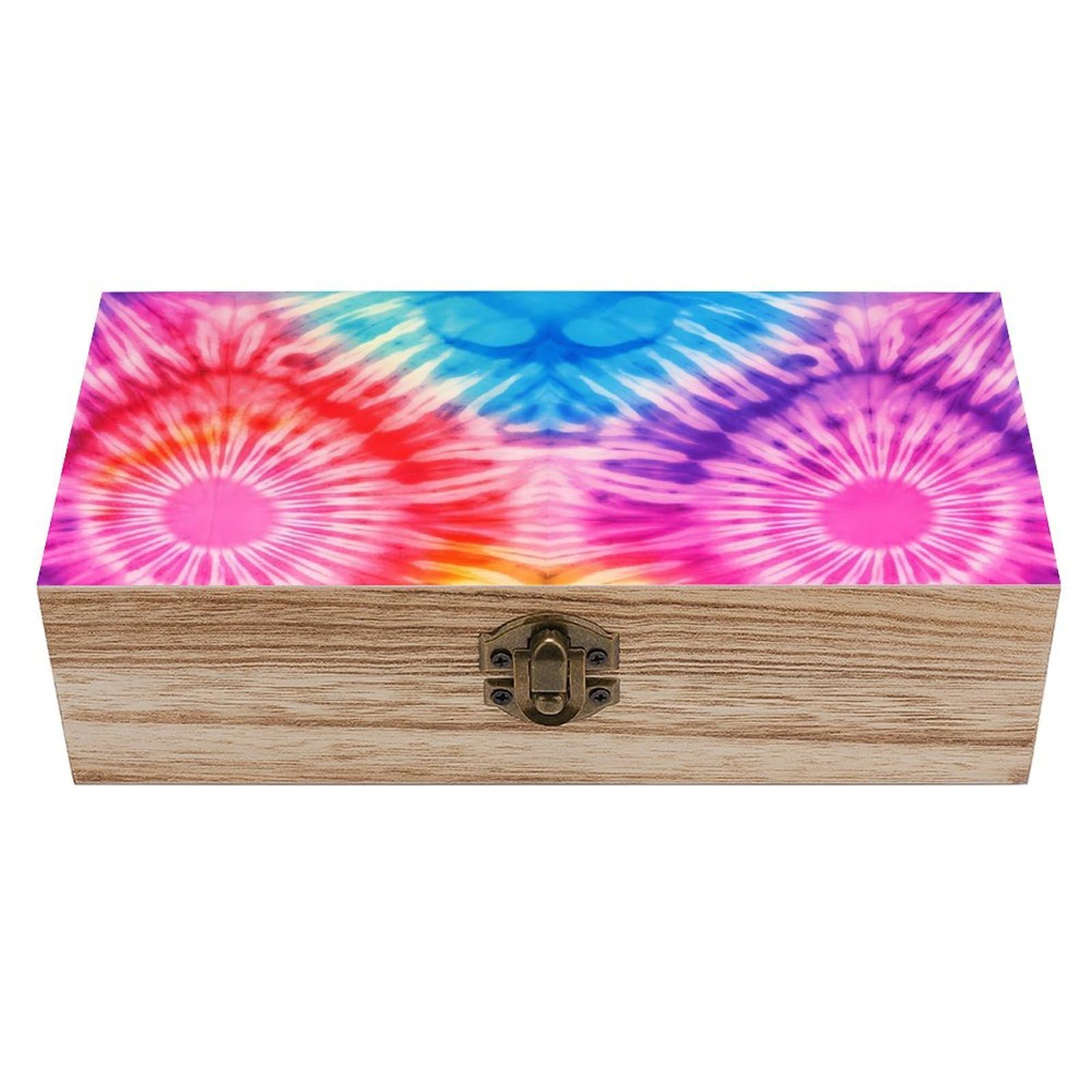 HLBSDM Rainbow Tie Dye Wooden Storage Box