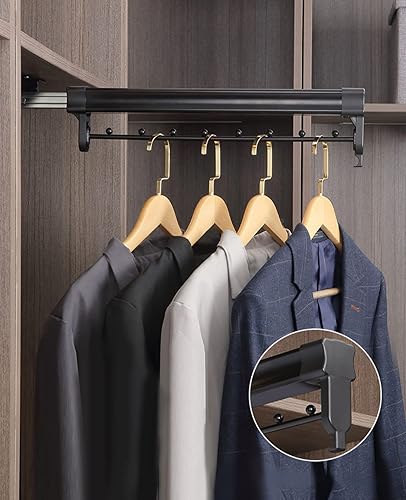 Miniatura 4 de Percha extraíble para ropa, barra ajustable para armario, barra de percha para pantalones, ropa de acero inoxidable (15.7 in15.7 pulgadas, negro 1)
