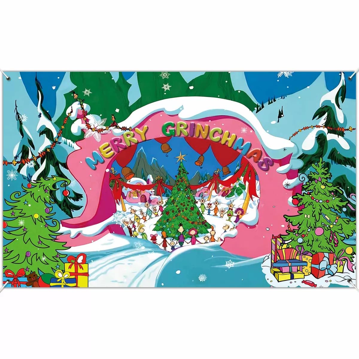 7x5ft Merry Christmas Whoville Backdrop for Kids Snowy Mountain Christmas Party Photography Background Xmas Snow Winter Whoville Chistmas Banner Happy