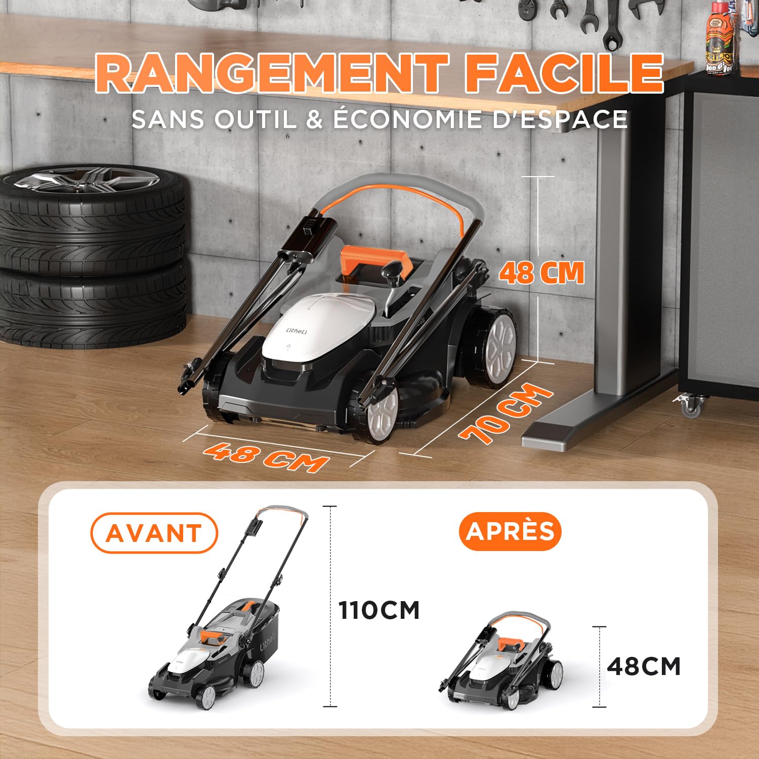 Litheli Tondeuse à Gazon sans Fil 38cm, 2x 20V 4.0Ah, Hauteur Réglable 25-75mm, Bac 40L, 300m²