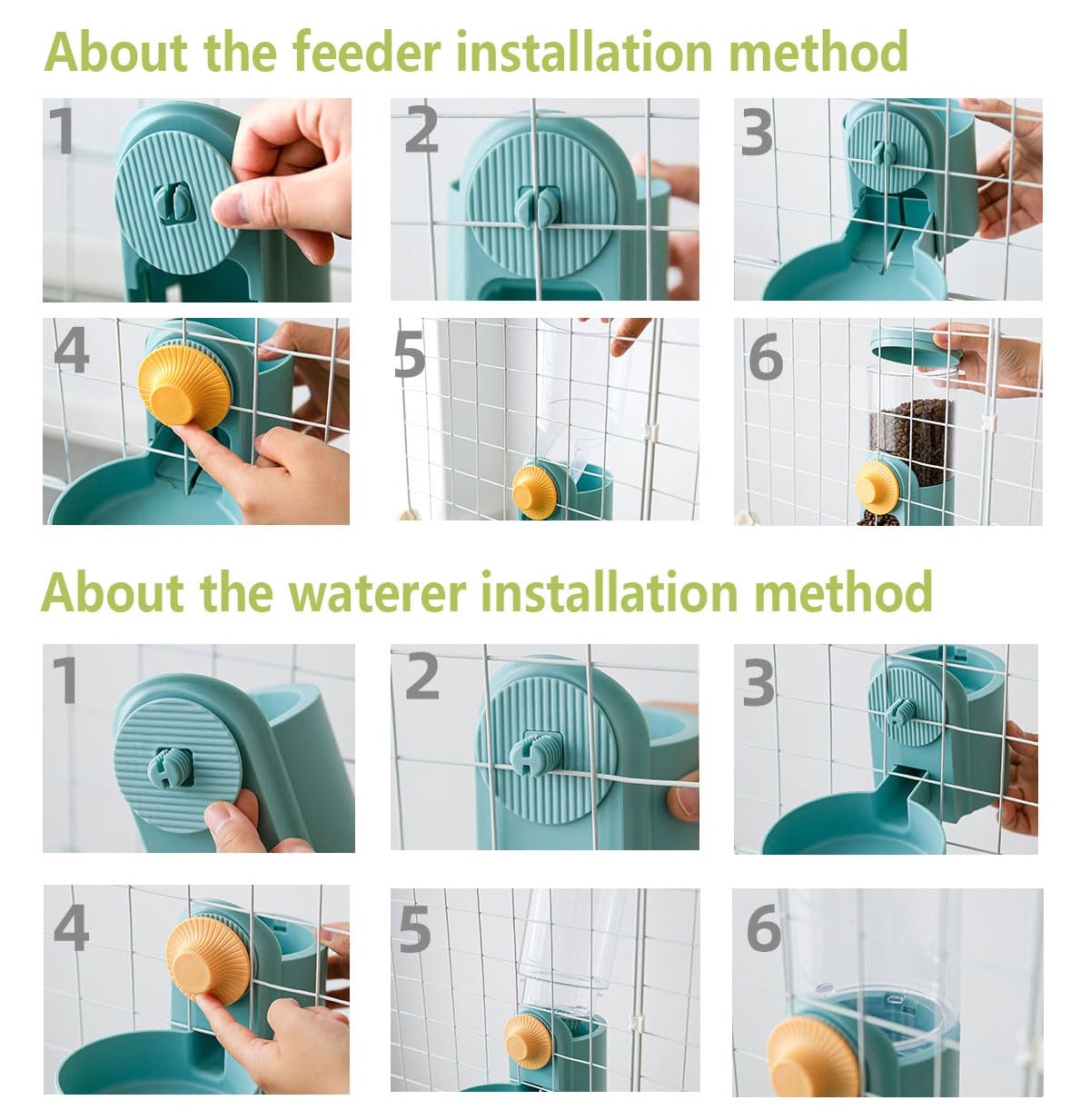 Set di dispenser per acqua per conigli, 1134 g, mangiatoia automatica da appendere, ciotola per acqua per furetti, coniglietti e porcellini d'India, adatto per piccoli animali, distanza tra la griglia