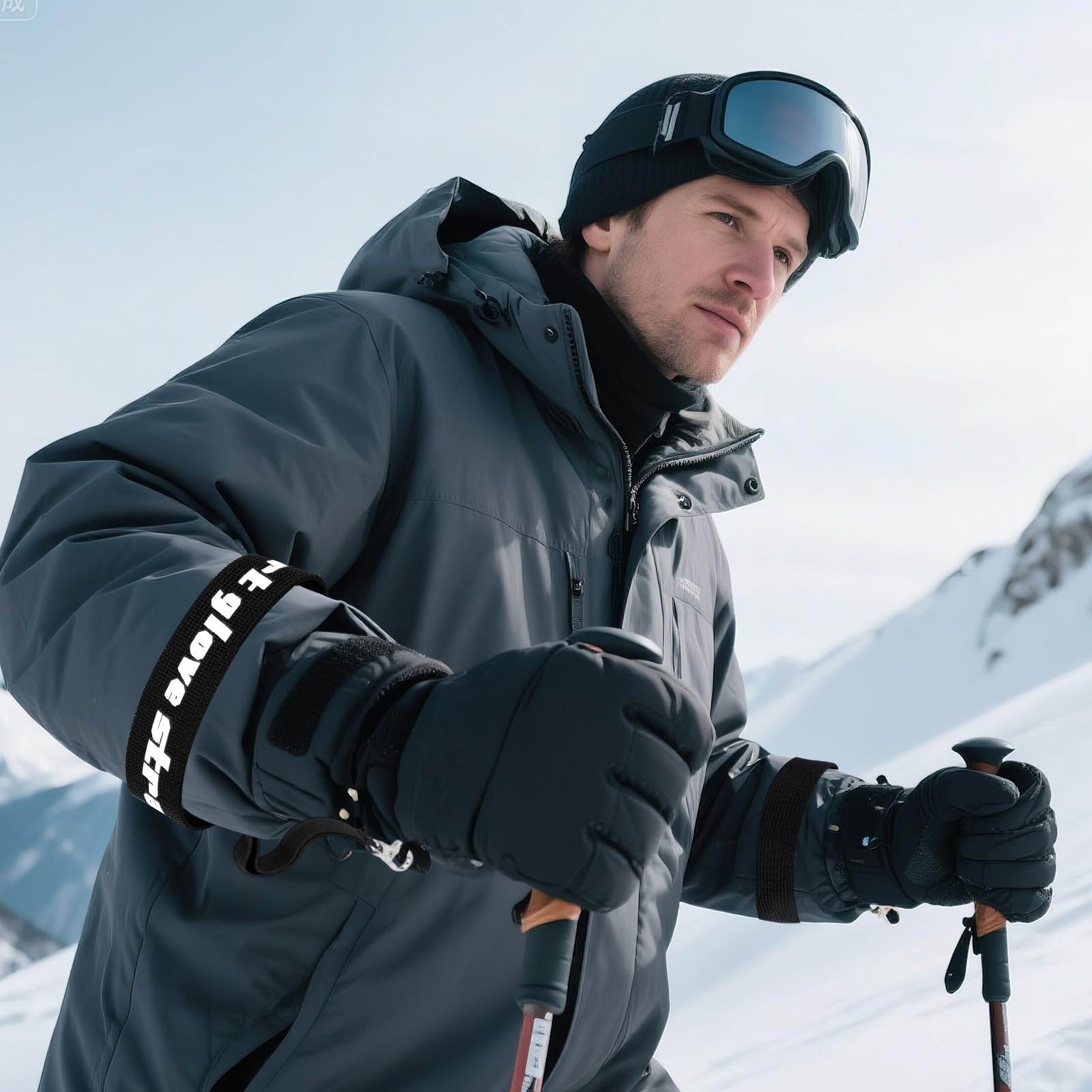 Gants Sport Sangles Sécurité Élastique avec Pinces Métalliques Anti-Perte pour Ski Snowboard Alpinisme