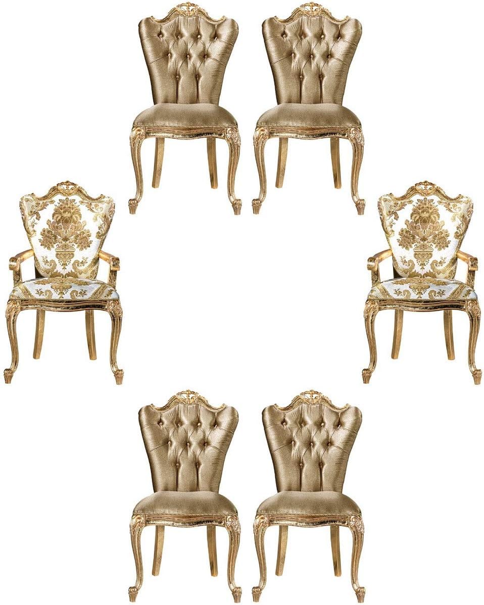 Casa Padrino luxury baroque dining chair set white/gold 6 Handcrafted