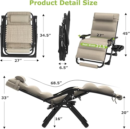 Miniatura 2 de Suteck Silla de campamento reclinable XL de gravedad cero de gran tamaño con cojín lavable, sillas de salón para exteriores, sillón reclinable para
