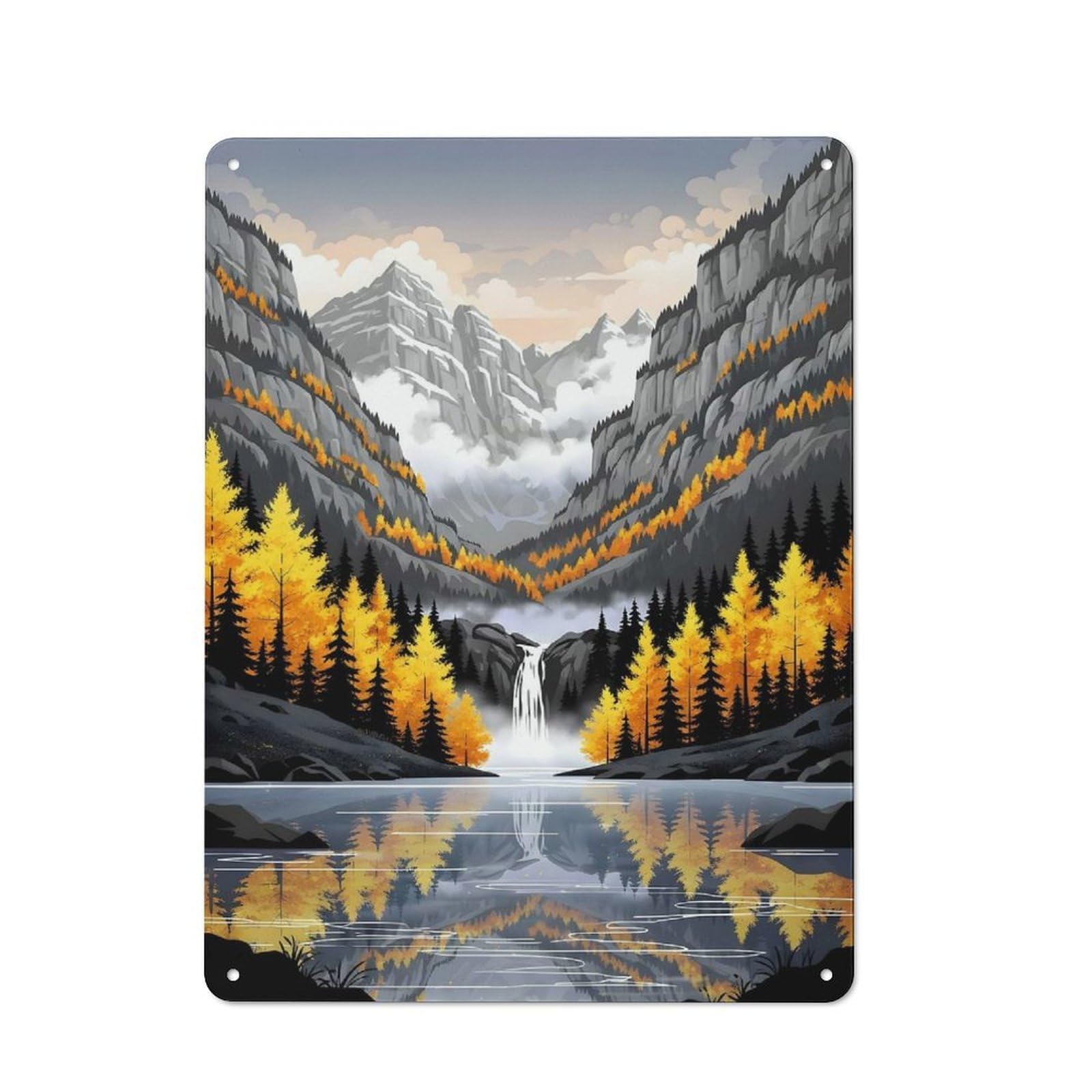 Junmoney Style-9 Workshop Style Garage Metal Sign 40X30cm Featuring Golden Autumn Peaks & Reflections, Industrial Wall Art For Workshop, Basement, Shed Or Games Room