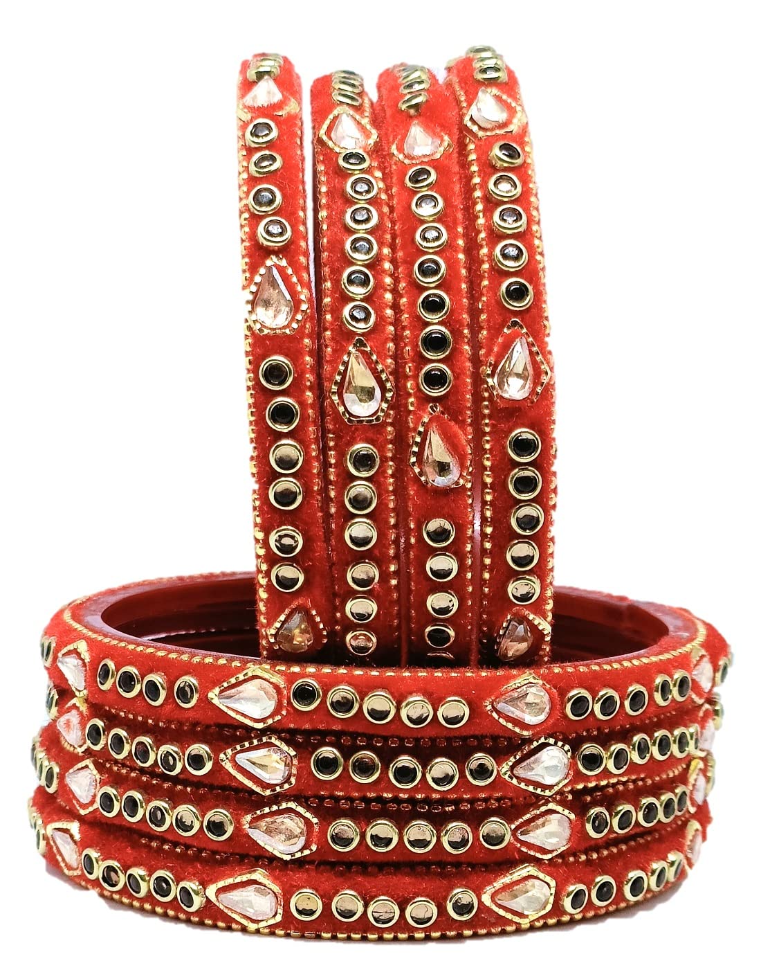 T4 Jewels Velvet Designer Stones, Zircon & Beads Studded Beautiful Glass Bangles Set For Women & Girls On Parties & Anniversaries - (Set Of 8)_Red_2.2 (B09RQ3F31L) Amazon Price History, Amazon Price Tracker