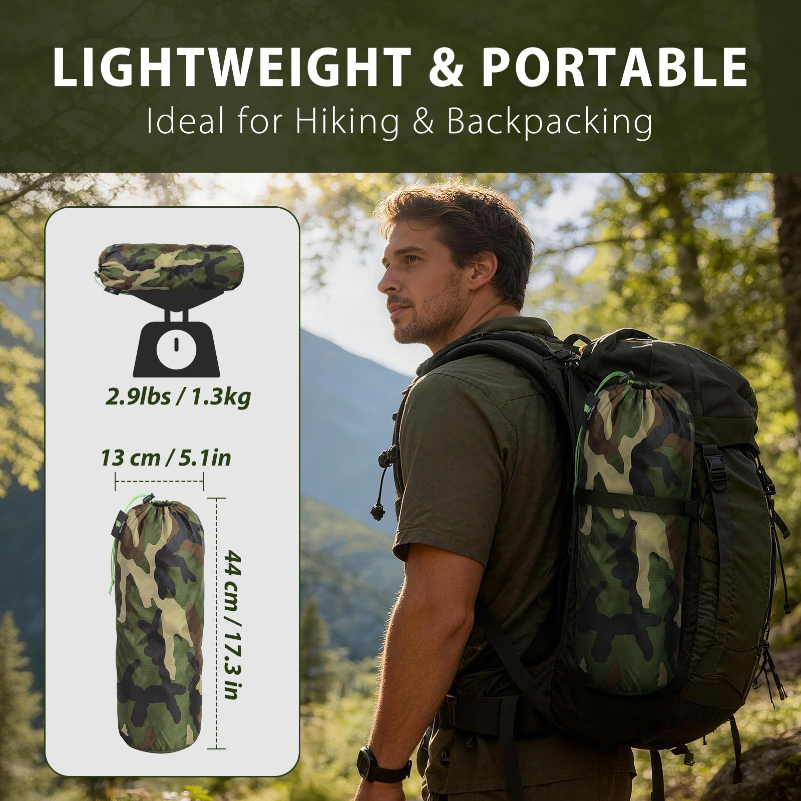 GEERTOP Ultralight Tente de bivouac imperméable pour 1 personne, vert, sac de couchage d'extérieur, couverture de bivouac de camping, couverture réutilisable pour l'extérieur, le camping, la randonnée