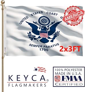 US Coast Guard USCG Flag 2x3 FT 100% Made in The USA-Heavy Duty Vibrant Colors Double Sided United States Coast Guard Flag with 2 Brass Grommets for Home/Company/Indoor Outdoor Decoration