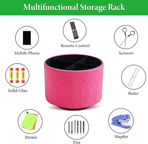 Miniatura 5 de Organizador redondo de cuero para suministros de arte, soporte para control remoto, giro de 360 grados, soporte multifuncional para lápices,