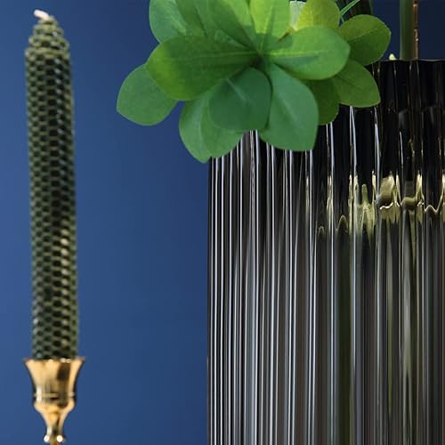 Miniatura 9 de Dinyeo Jarrón de flores de cristal marrón acanalado grande para decoración de centros de mesa de comedor de granja