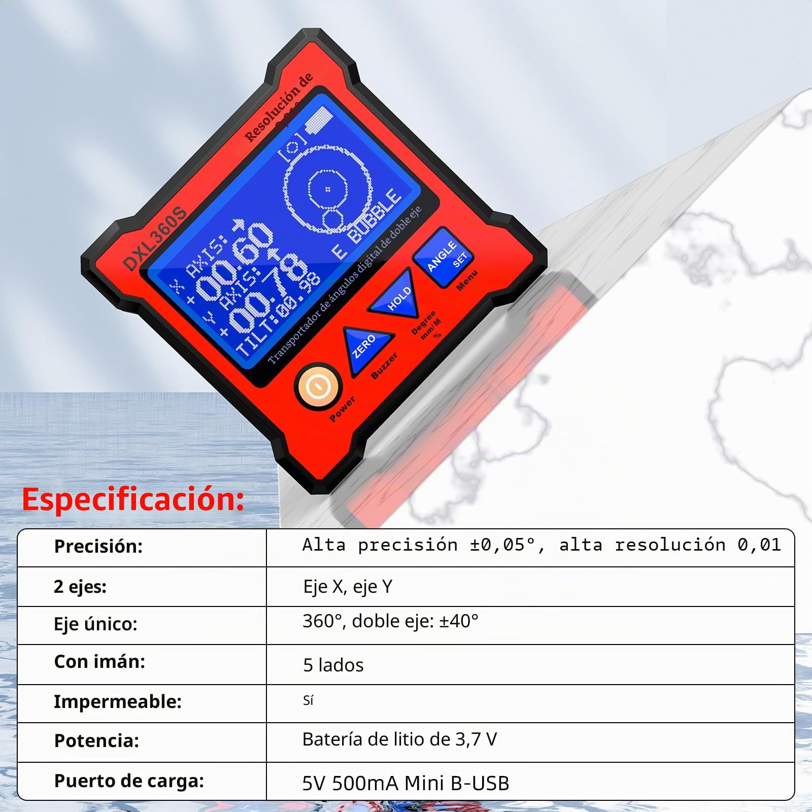 Inclinometro Digital DXL360S Transportador Digital GYRO + Gravity 2 en 1 Transportador Digital Inclinómetro Dual Axis Level Box Digital Angle Finder con Resolución 0,01° 134(DXL360S)