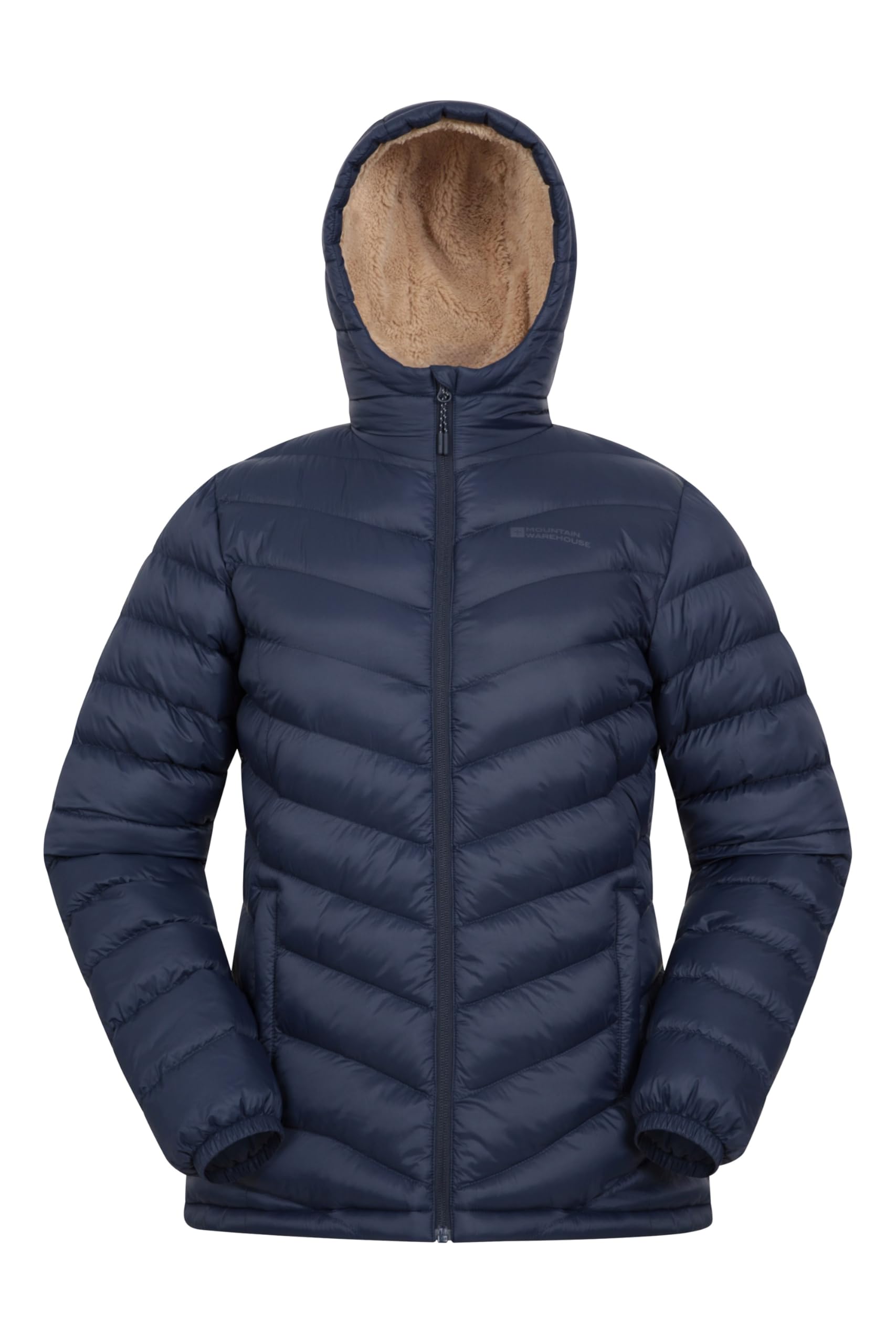 Mountain Warehouse Women's Navy 'Seasons' Water Resistant Lightweight Padded Fur Fleece Lined Jacket In | Size: 18