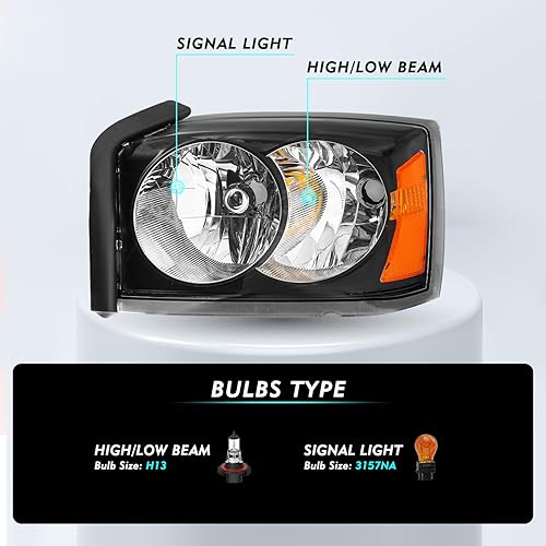 Miniatura 3 de Conjunto de faros delanteros compatible con Dodge Dakota 2005-2007, halógeno, equipo original, repuesto para el lado del pasajero y del conductor,